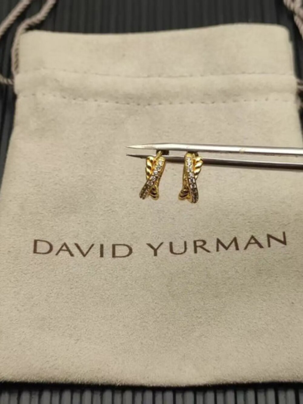 David Yurman Gold Diamond Wrapped Single-Line Earrings